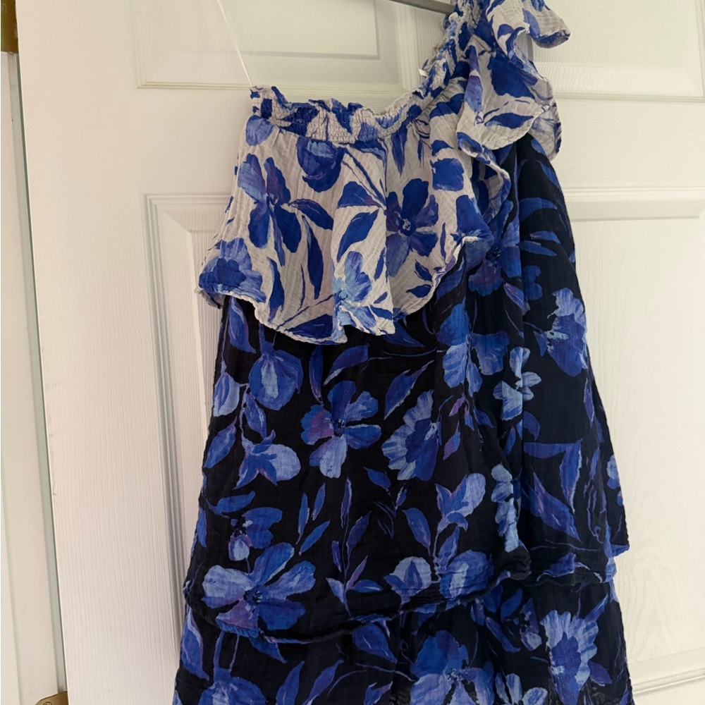 Anthropologie One Shoulder Blue Floral Dress